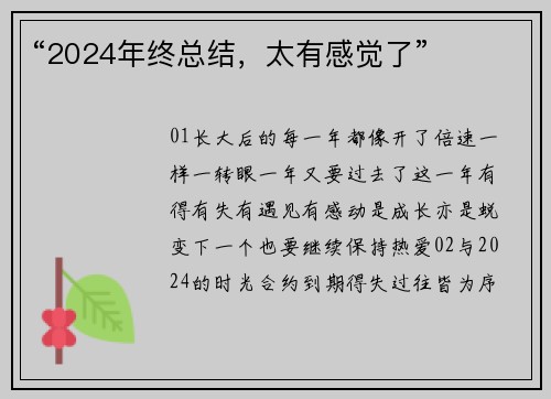 “2024年终总结，太有感觉了”