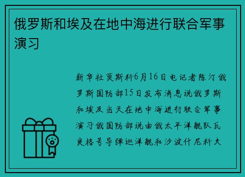 俄罗斯和埃及在地中海进行联合军事演习