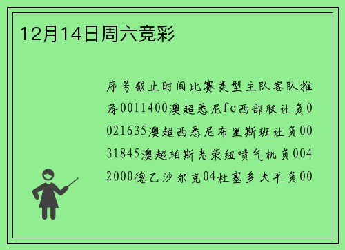 12月14日周六竞彩